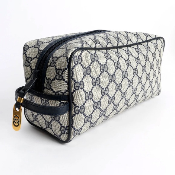 Gucci Monogram Travel Toiletry Cosmetic Bag Vintage 1980’s Unisex Made in Italy - Picture 1 of 16